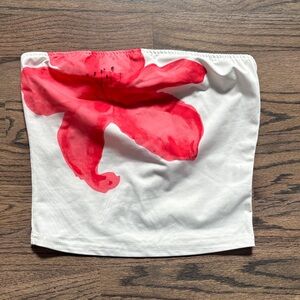 NWOT SHEIN White Tube Top with Large Red Floral Print